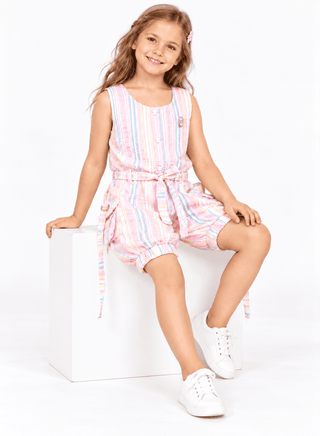 Colorful pink striped jumpsuit with pockets for girls