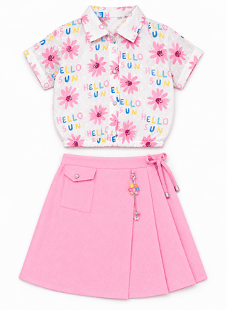 Cute pink skirt and floral print top for girls