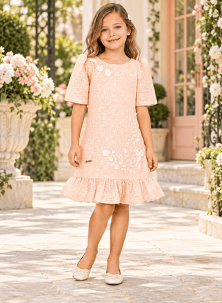 Elegant Peach Dress with Floral Embroidery for Stylish Girls