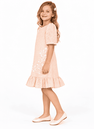 Elegant Peach Dress with Floral Embroidery for Stylish Girls
