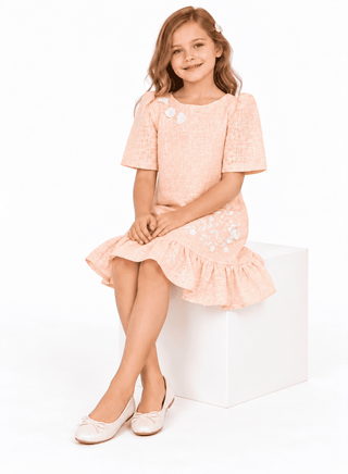 Elegant Peach Dress with Floral Embroidery for Stylish Girls