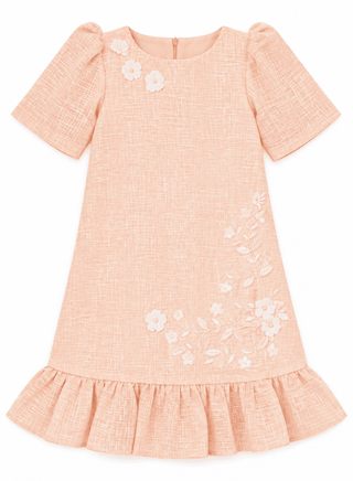 Elegant Peach Dress with Floral Embroidery for Stylish Girls