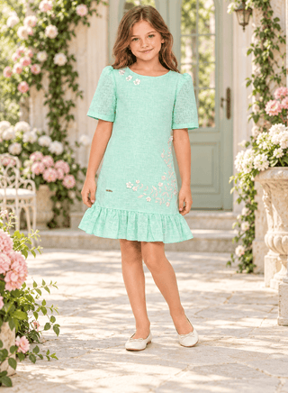 Elegant Green Dress with Floral Embroidery for Stylish Girls