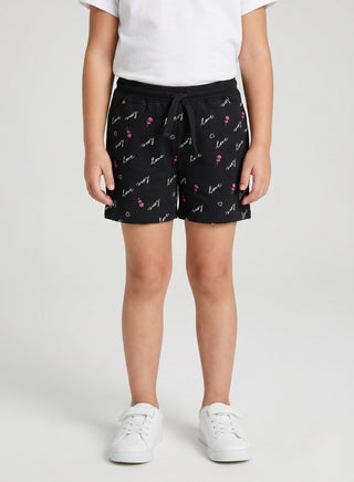 Shop girlsâ€™ love heart print cotton shorts with an elastic waist and adjustable drawstring. Soft, comfortable casual wear for kids aged 2–8 years.
