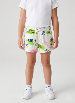 Shop girls  print cotton shorts with an elastic waist and adjustable drawstring. Soft, comfortable casual wear for kids aged 2-8 years.

