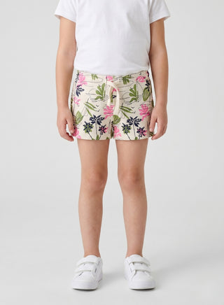 Shop girls print cotton shorts with an elastic waist and adjustable drawstring. Soft, comfortable casual wear for kids aged 2-8 years.
