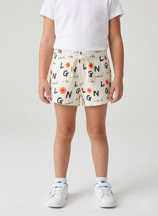 Shop girls  print cotton shorts with an elastic waist and adjustable drawstring. Soft, comfortable casual wear for kids aged 2-8 years.
