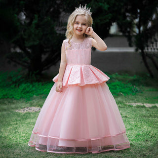 Babyqlo Mesh layered pearl pattern pink long party dress for girls