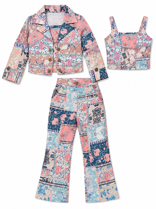 Trendy patchwork three-piece outfit for girls