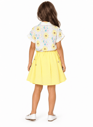 Playful yellow skirt and floral top set for girls