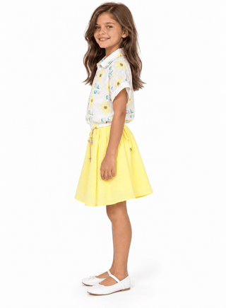 Playful yellow skirt and floral top set for girls