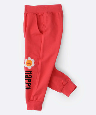 Babyqlo Happy flower printed red lounge pant for girls