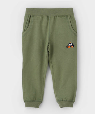 Babyqlo Plain green with car embroidery feature lounge pant for boys