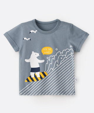 Babyqlo Bear riding on waves cotton t-shirt for boys