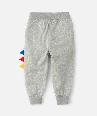 Babyqlo Dino feature with colourful spikes cotton lounge pants for boys - grey