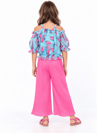 Stylish floral print top and pink culottes for girls