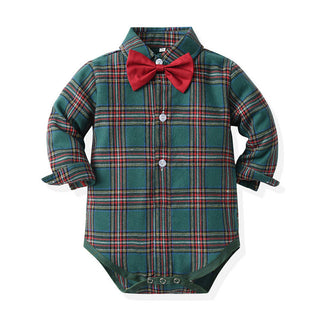 Little Gent's Checkered Green Romper Pant and Suspender Set for Christmas