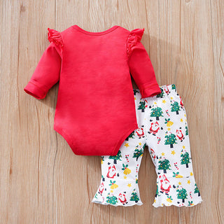 My First Christma Printed Top with Allover Printed Pant Set