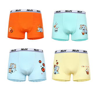 Babyqlo Elephant Printed Cotton Underpant Pack of 4 For Boys - Multicolor