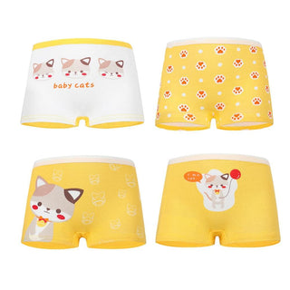Babyqlo Baby Cats Printed Cotton Underpant Pack of 4 For Girls- Yellow