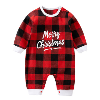 Checkered Cheer Merry Christmas Romper in Red & Black for Infants