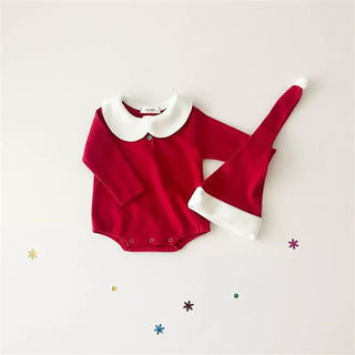 Christmas Cheer Red Romper and Cap Set for Infants