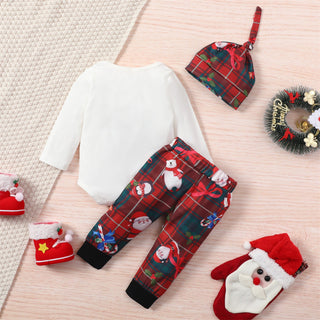 My first christmas romper pant cap with bow set for baby boys