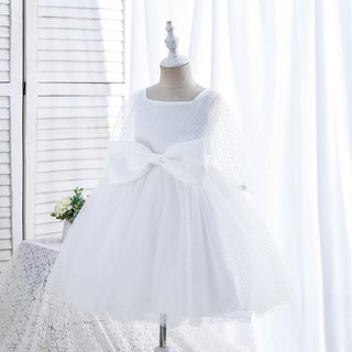 Princess Ball Gown knee length dress with bow for girls - White
