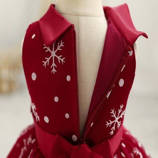 Red Snowflake Elegance Knee-Length Christmas Festival Dress For Girls