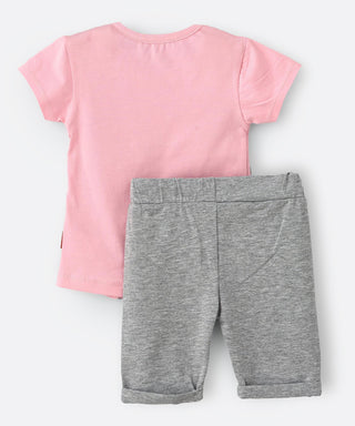 Babyqlo Beautiful Bus Printed T-Shirt & Shorts Set - Pink