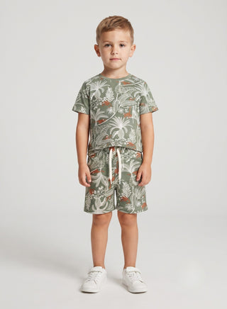Boys 2-piece summer outfit with all-over soccer graphic print