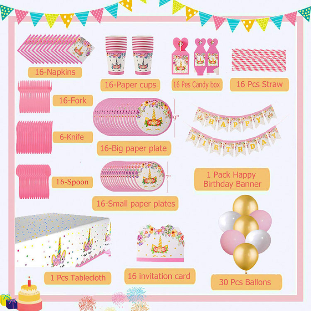 Prime Party Rainbow Unicorn Birthday Party Supplies Pack | 66 Pieces |  Serves 8 Guests