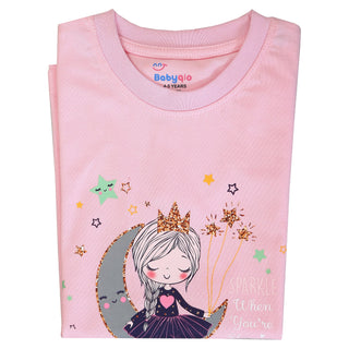 Princess on the moon printed pink top for girls