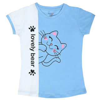 Lovely bear cute kitty printed cotton top for girls
