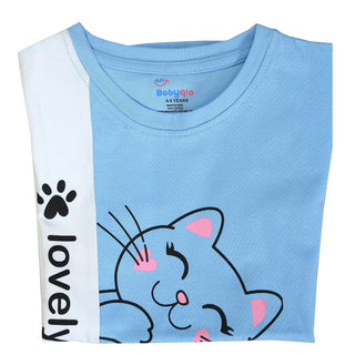 Lovely bear cute kitty printed cotton top for girls