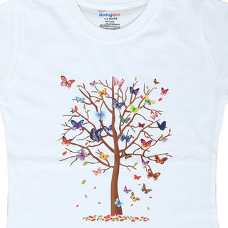 Multicolor butterfly with tree printed cotton top for girls