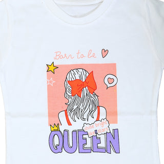 Born to be Queen quoted print cotton top for girls