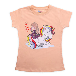 Babyqlo Cute unicorn with girl printed cotton tee for girls