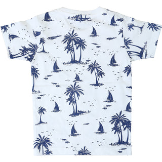 Palm tree and boat printed cotton t-shirt for boys