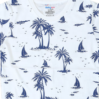 Palm tree and boat printed cotton t-shirt for boys