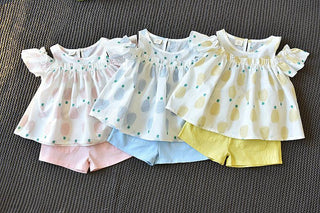 Pineapple Printed Cold Shoulder Top and Short Set for Girls - shopfils.com