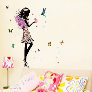 Pretty Fairy with Butterflies Wall Sticker For Girls Room