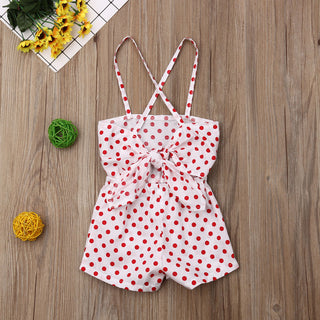 Polka Printed spaghetti Jumpsuit with Back-tie closure for Little Girls - shopfils.com