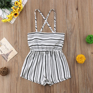 Striped spaghetti Jumpsuit with Back-knot Closure for Little Girls