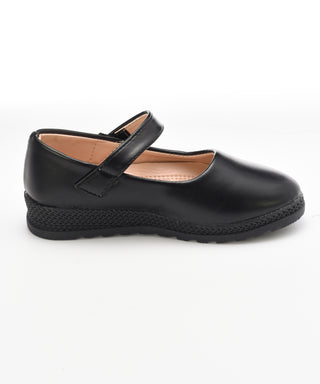 Mary Jane Shoes with Hook and Loop Closure - Black