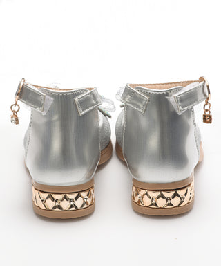 Bow Applique Party Shoe Ballerinas for Girls - Silver