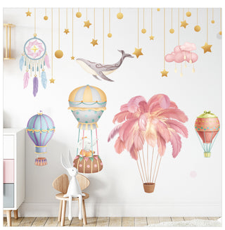 Hot Air Balloons with Golden Stars Wall Sticker For Kids Room