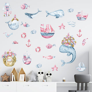 Underwater Cute whale ship Wall Stickers for little explorer rooms