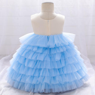 Babyqlo Flower Embellished Sleeveless Tiered Ruffle Party dress for Girls - Sky