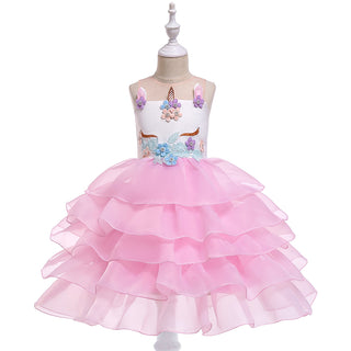 Unicorn feature Sleeveless Tiered Ruffle Party dress for Girls